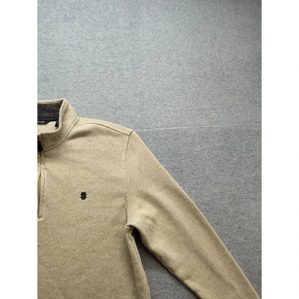 IZOD Men‎ Sweater L Tan Heather Therma Soft Fleece 1/4 Zip High Neck Pullover